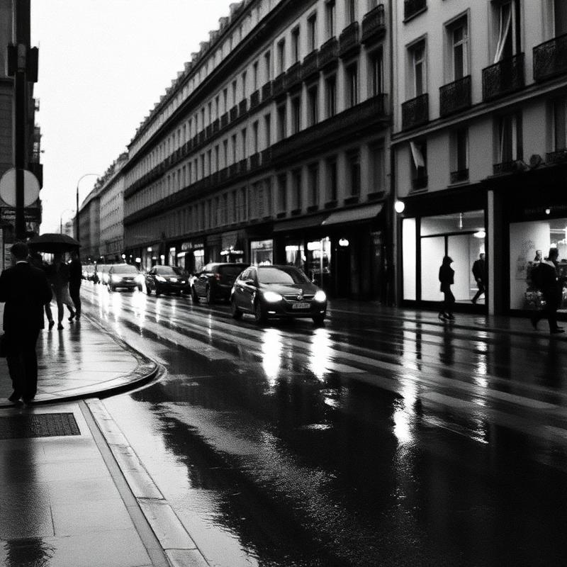 Rue parisienne sous la pluie
